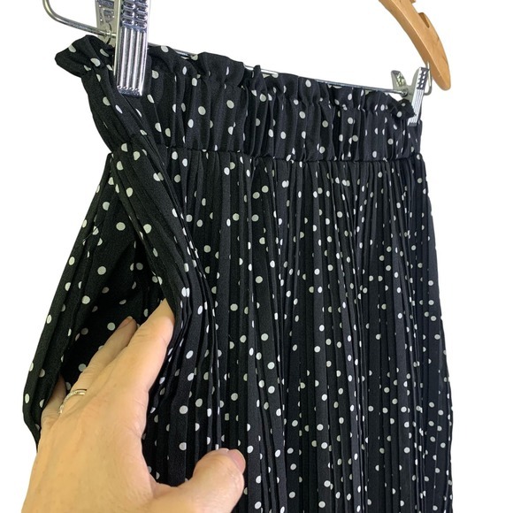 EXLURA Black & White Polka‎ Dot Pleated Ruffle Midi Skirt - Picture 7 of 13
